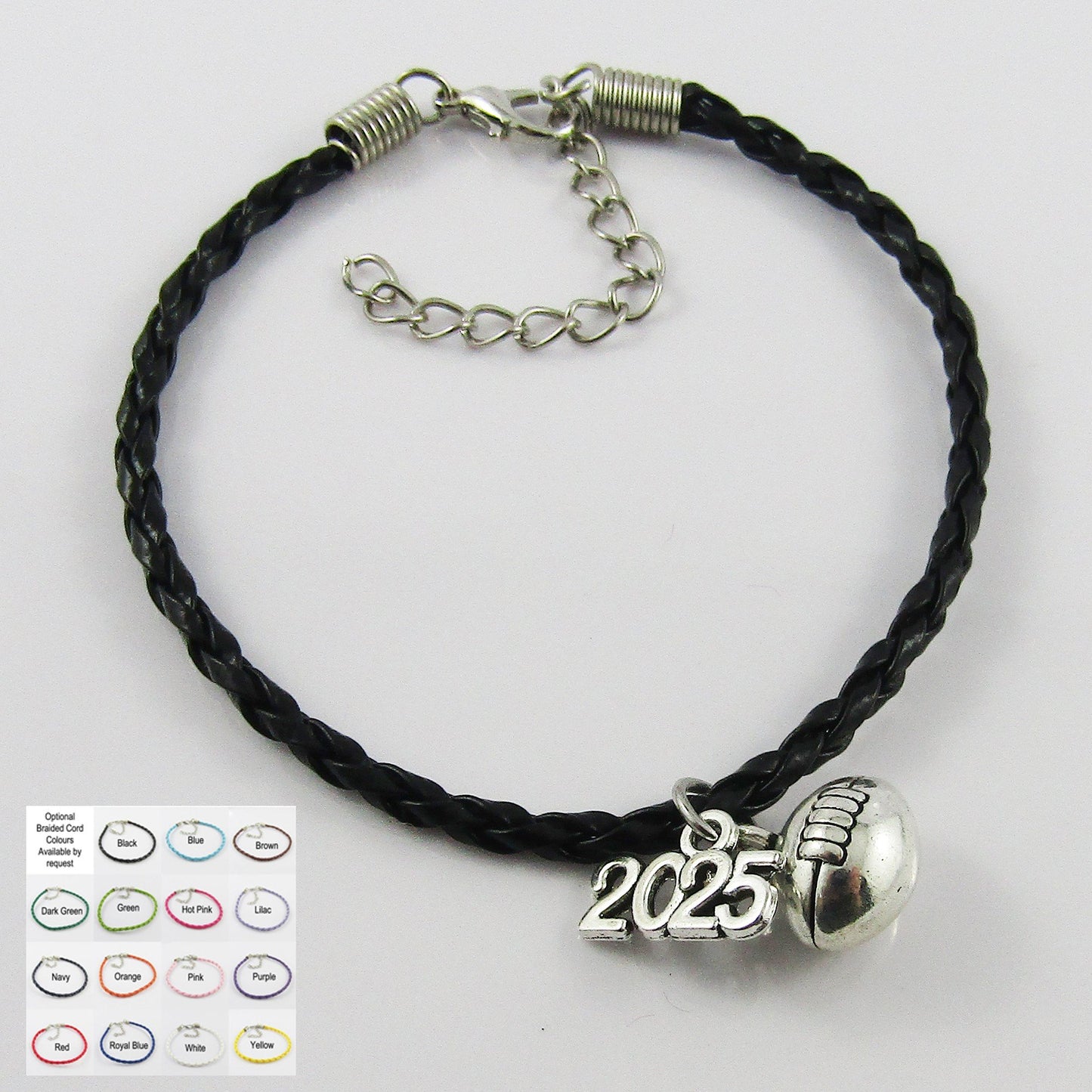 Football Rugby 2025 Charm Bracelet Braided Cord Team Coach Gifts