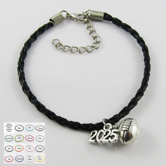 Football Rugby 2025 Charm Bracelet Braided Cord Team Coach Gifts