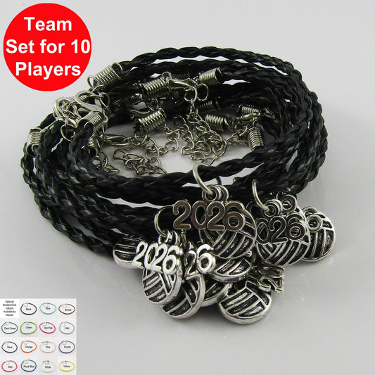 10 Player Set Netball 2026 Charm Bracelet Braided Cord Team Gifts Pick Colour