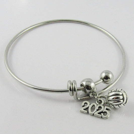 Single Bar Expandable Bangle Bracelet & 2025 3D Netball Charm Sports Team Gift