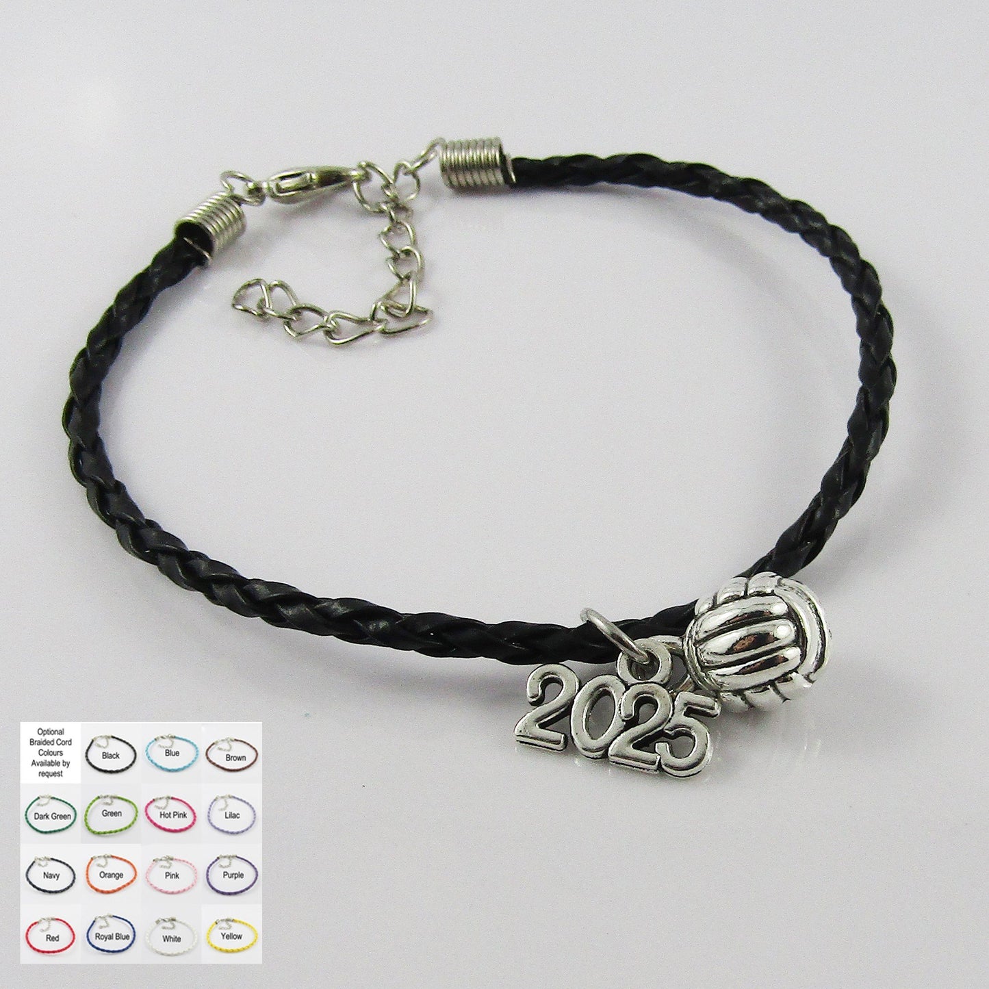 10 Player Set 3D Netball 2025 Charm Bracelet Braided Cord Team Gifts Pick Colour