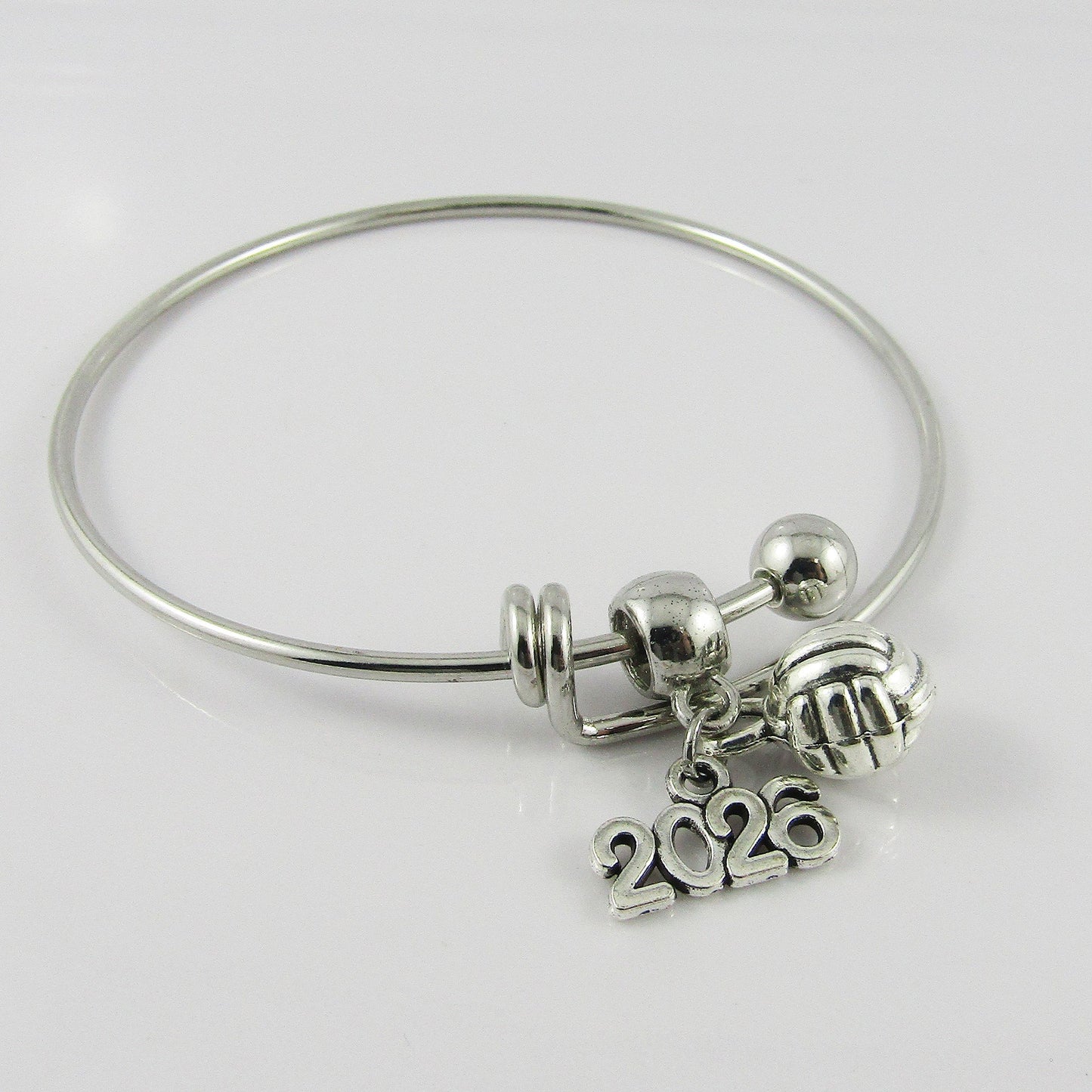 Single Bar Expandable Bangle Bracelet & 2026 3D Netball Charm Sports Team Gift