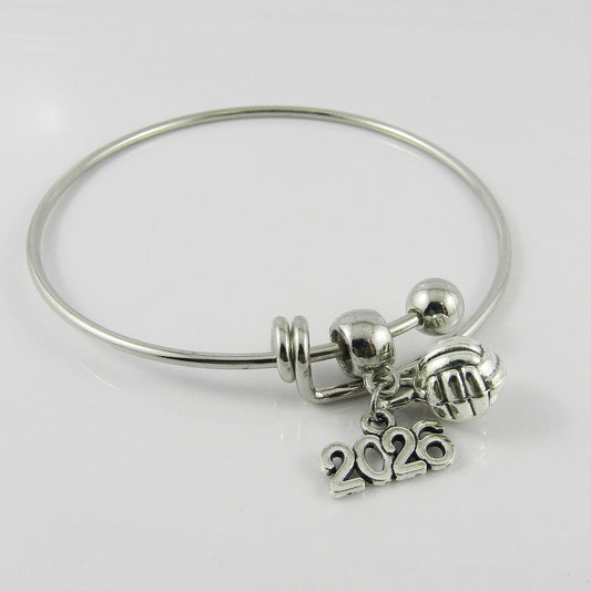 Single Bar Expandable Bangle Bracelet & 2026 3D Netball Charm Sports Team Gift