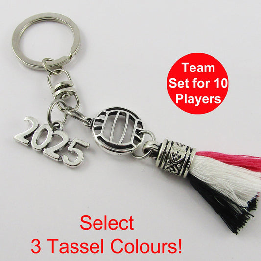 Team Set of 10 Personalised 3 Colour Tassel 2025 NETBALL Keychain Sport Gift