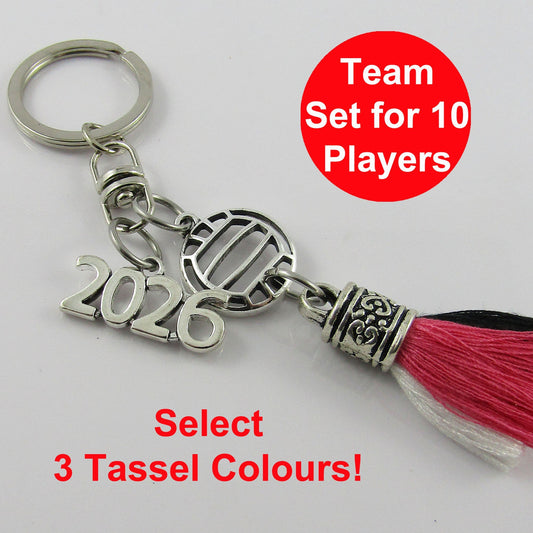 Team Set of 10 Personalised 3 Colour Tassel 2026 NETBALL Keychain Sport Gift