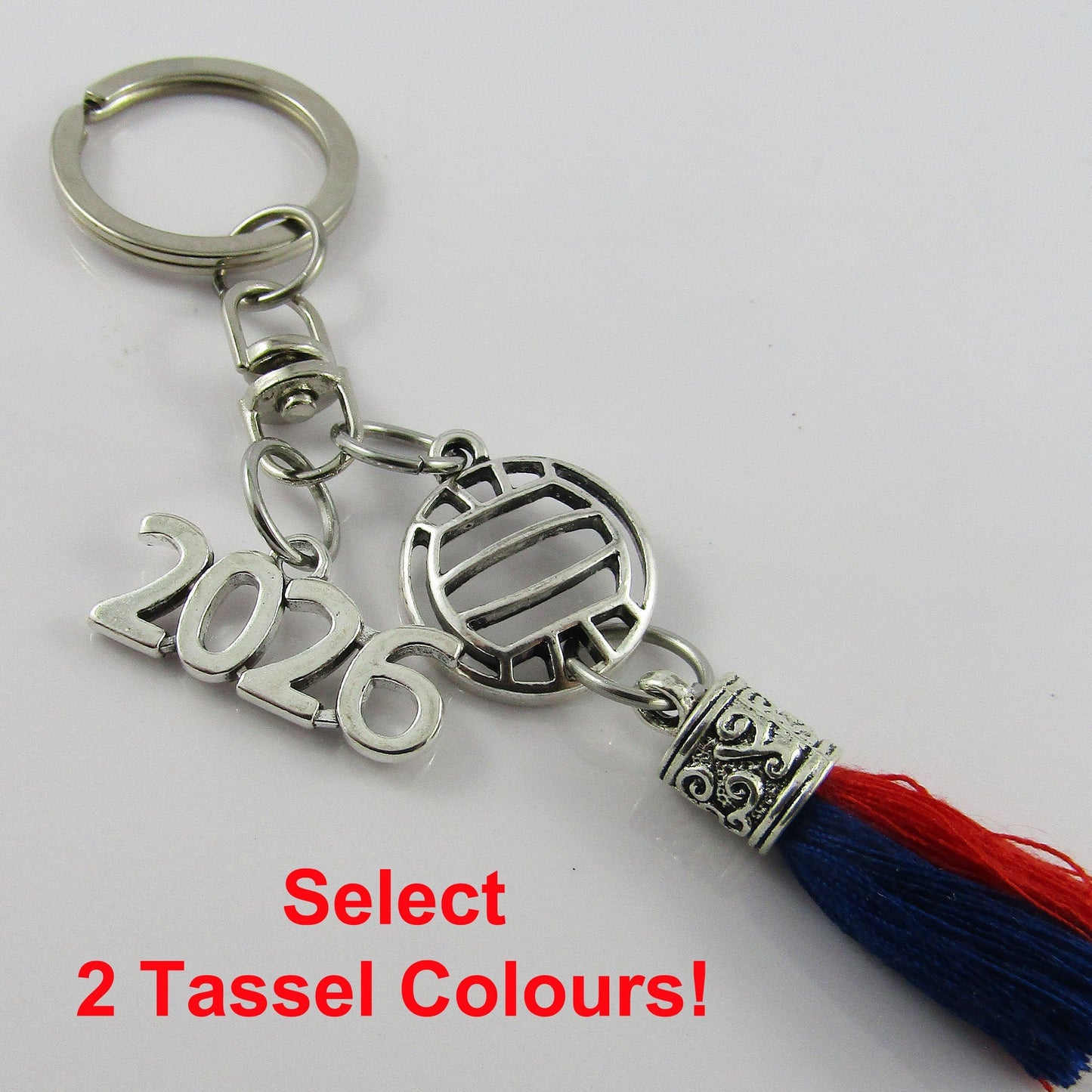 Personalised 2 Colour Tassel 2026 Netball Charm Keychain Bag Tag Sport Gift
