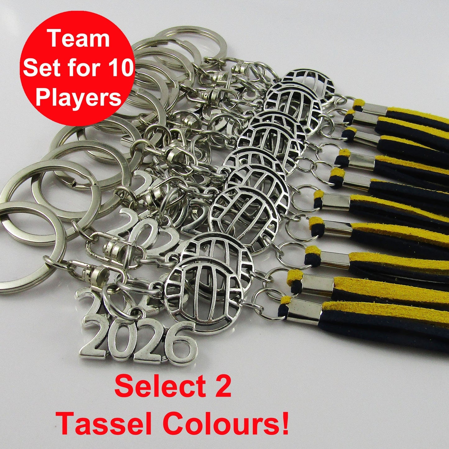 2026 NETBALL Charm Set of 10 Keychain Bag Tag Sports Gift Select Tassel Colours