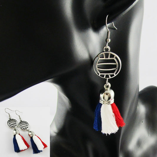 3 Colour Tassel NETBALL Charm Hook Earrings Stainless Steel 75mm Select Colours