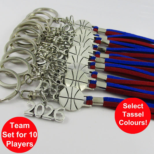 2026 Basketball Team Set of 10 Keychain Coach Sports Gift Select Tassel Colours