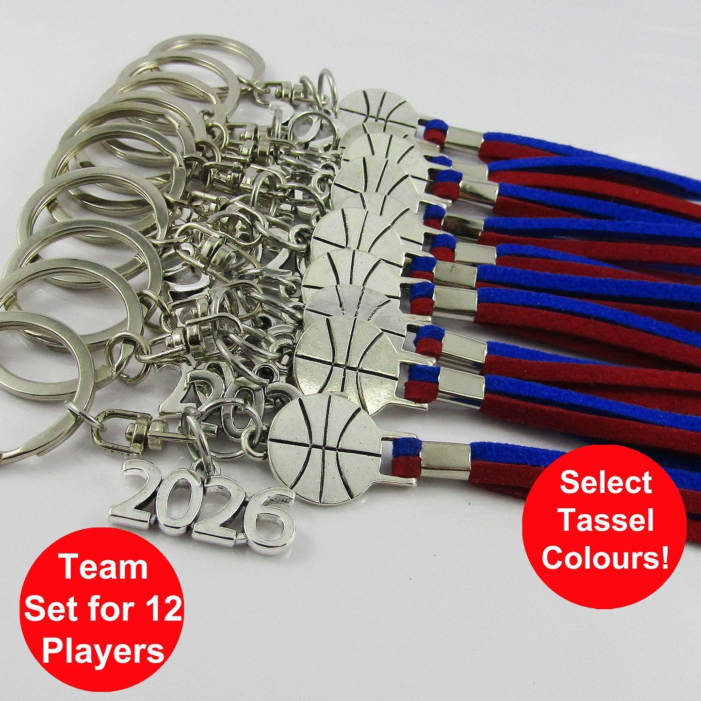 2026 Basketball Team Set of 12 Keychain Coach Sports Gift Select Tassel Colours