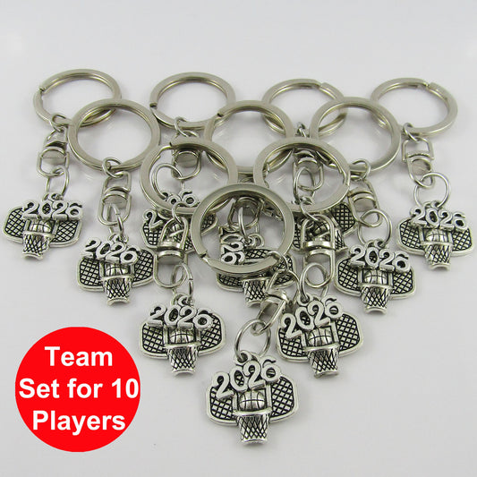 Team Set of 10 BASKETBALL Hoop 2026 Charm Keychain Coach Sports Season End Gift