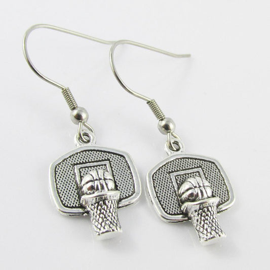 Basketball Hoop Charm Earrings Stainless Steel Hooks 38mm