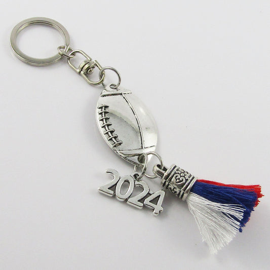 Personalised 3 Colour Tassel 2024 FOOTBALL Charm Keychain Bag Tag Sport Gift