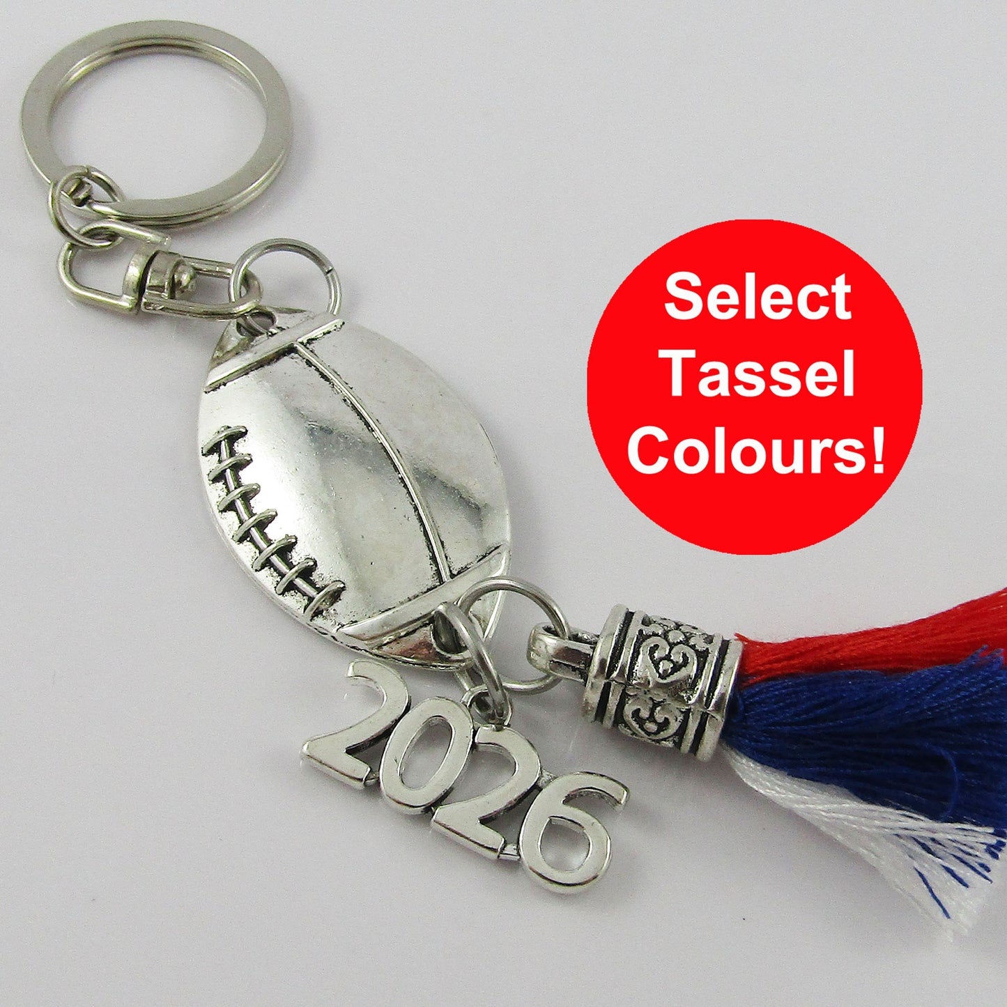 Personalised 3 Colour Tassel 2026 FOOTBALL Charm Keychain Bag Tag Sport Gift