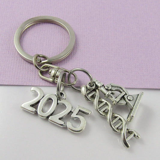 2025 Microscope DNA Charm Keychain 75mm Science Biology Graduation Student Gift