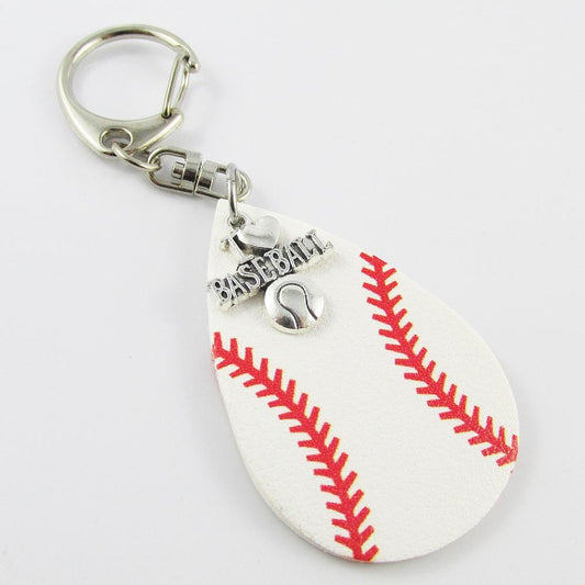 PU Leather Baseball I Love Baseball Charm Bag Tag Keyring 105mm Coach Team Gift