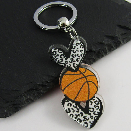 Love Hearts Basketball Charm Bag Tag Keychain Sports Coach End Of Season Gift
