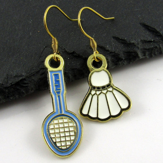 Asymmetric Badminton Earrings GP Stainless Steel Hooks Enamel Charms