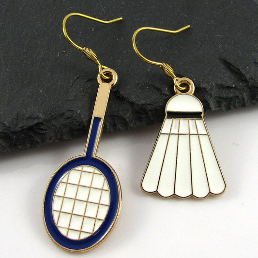 Badminton Racquet Shuttlecock Earrings GP Stainless Steel Hooks Enamel Charm