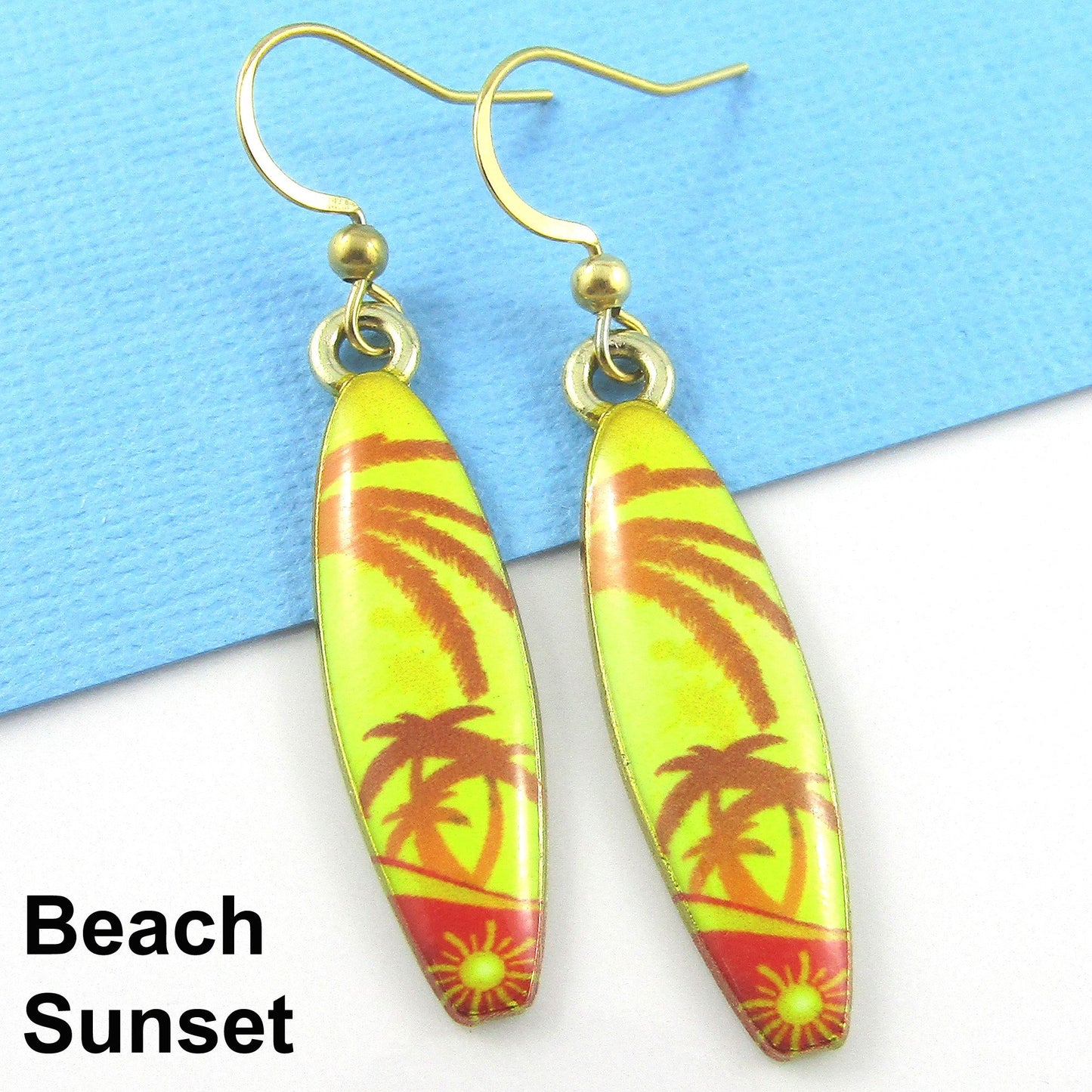 Enamel Surfboard Earrings 49mm GP Stainless Steel Hooks Select Design
