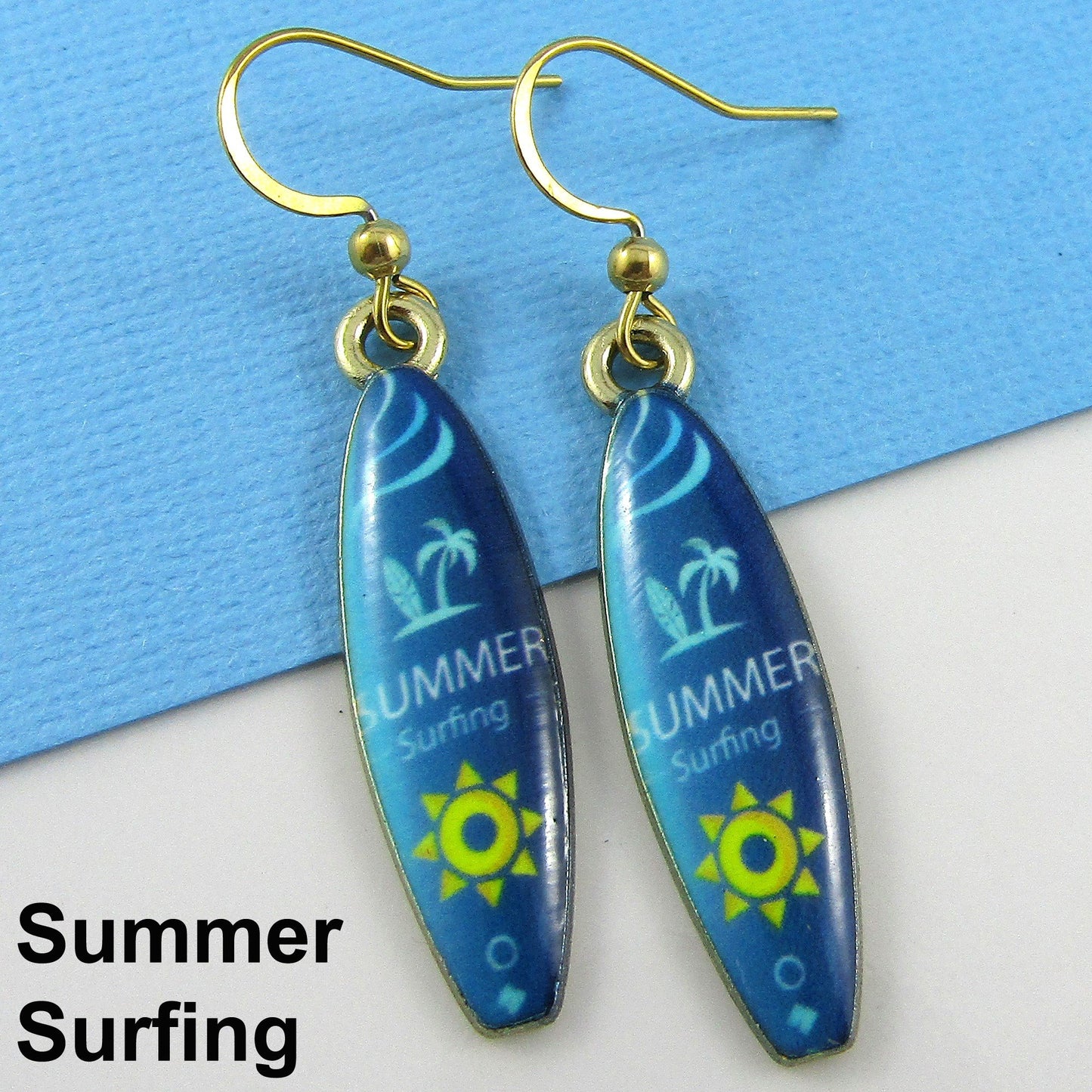 Enamel Surfboard Earrings 49mm GP Stainless Steel Hooks Select Design