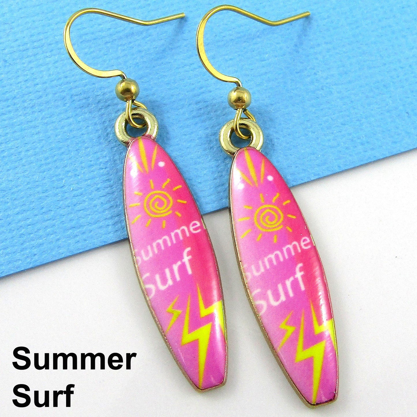 Enamel Surfboard Earrings 49mm GP Stainless Steel Hooks Select Design