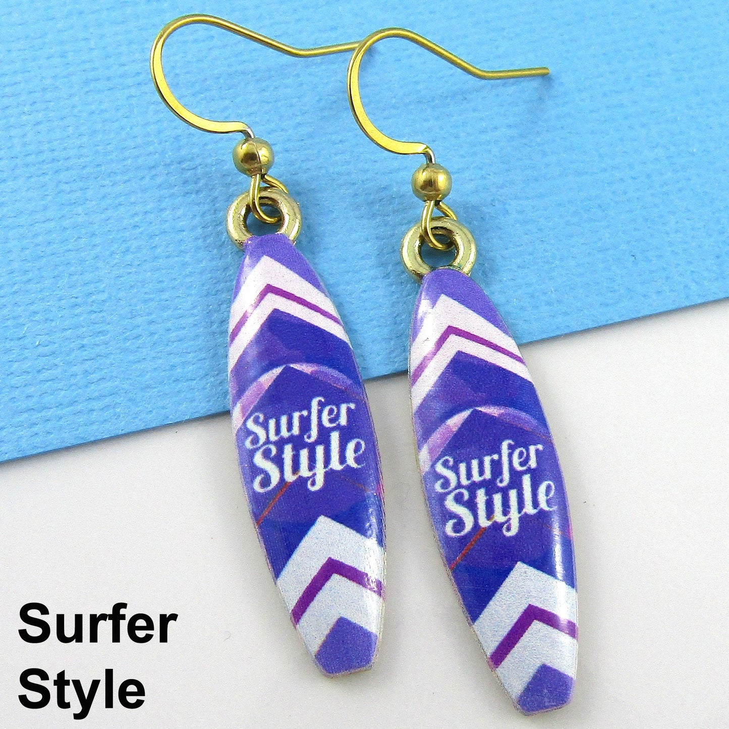 Enamel Surfboard Earrings 49mm GP Stainless Steel Hooks Select Design