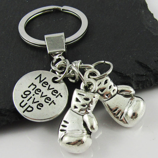 Never Never Give Up Boxing Gloves Charm Keychain 94mm