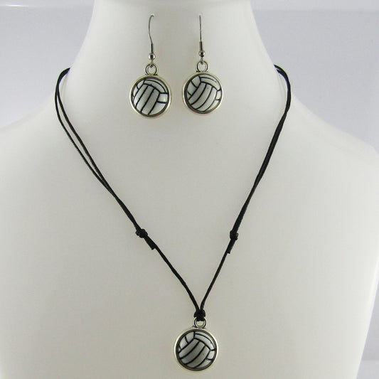 2pce Resin Cabochon Volleyball Netball Necklace and Earring Set Sports Gift