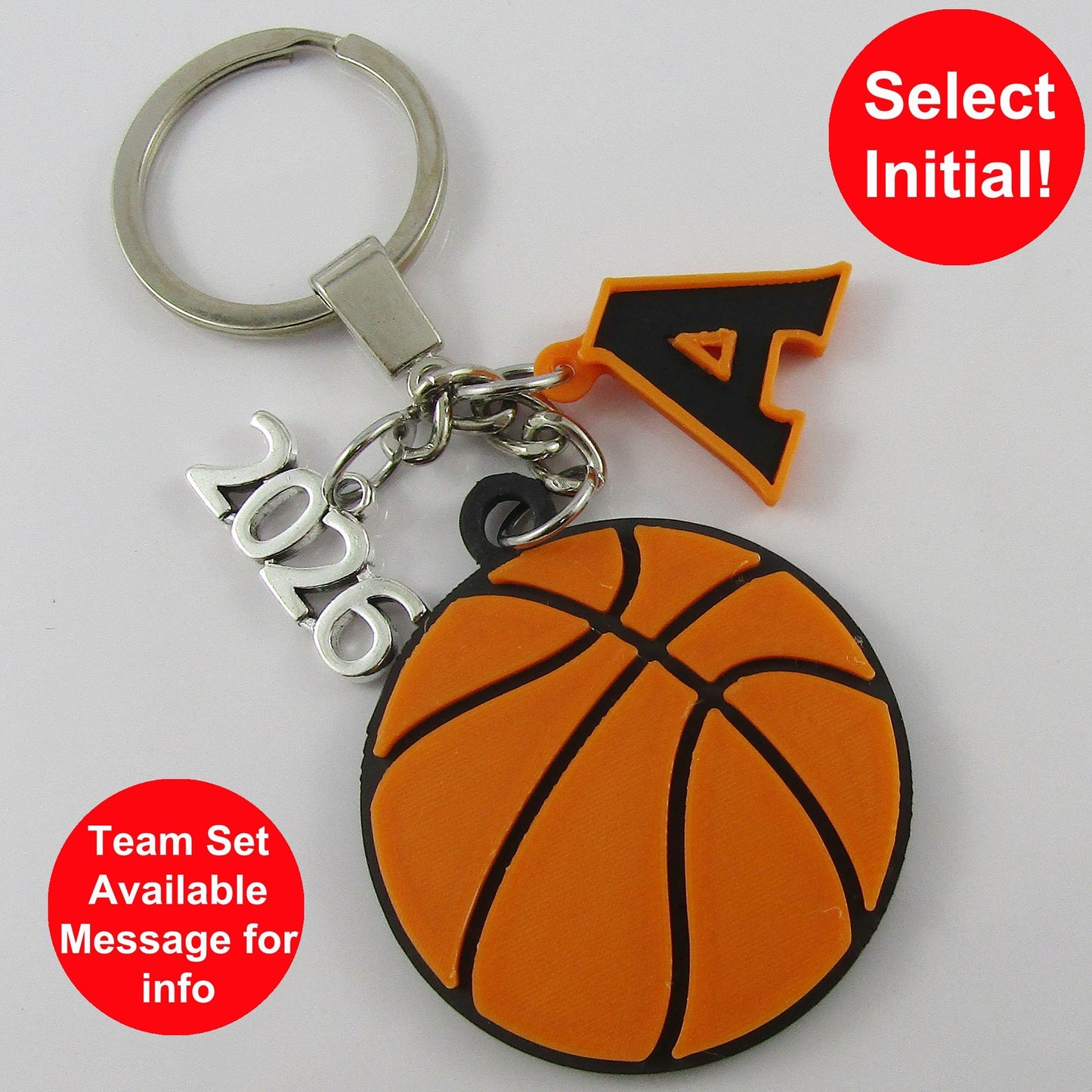 Personalised 2026 Basketball Charm Keychain 115mm Sports Gift Select Initial