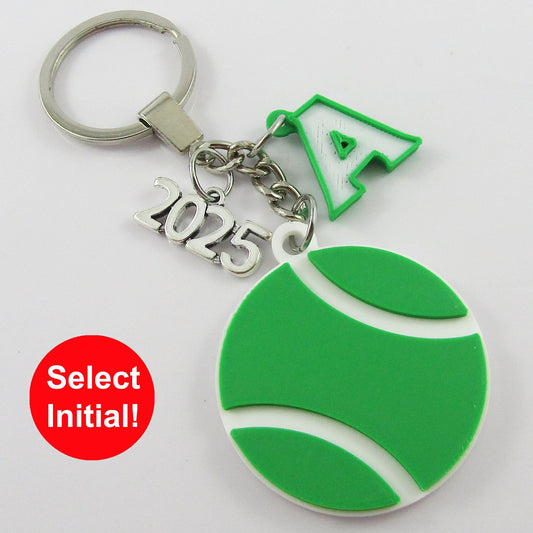 Personalised 2025 Tennis Ball Charm Keychain 115mm Sports Gift Select Initial