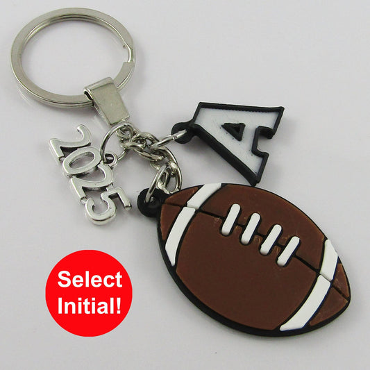 Personalised 2025 Football Charm Keychain Brown & White Sports Gift Pick Initial