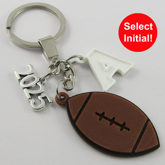 Personalised 2025 Football Charm Keychain Black & Brown Sports Gift Pick Initial