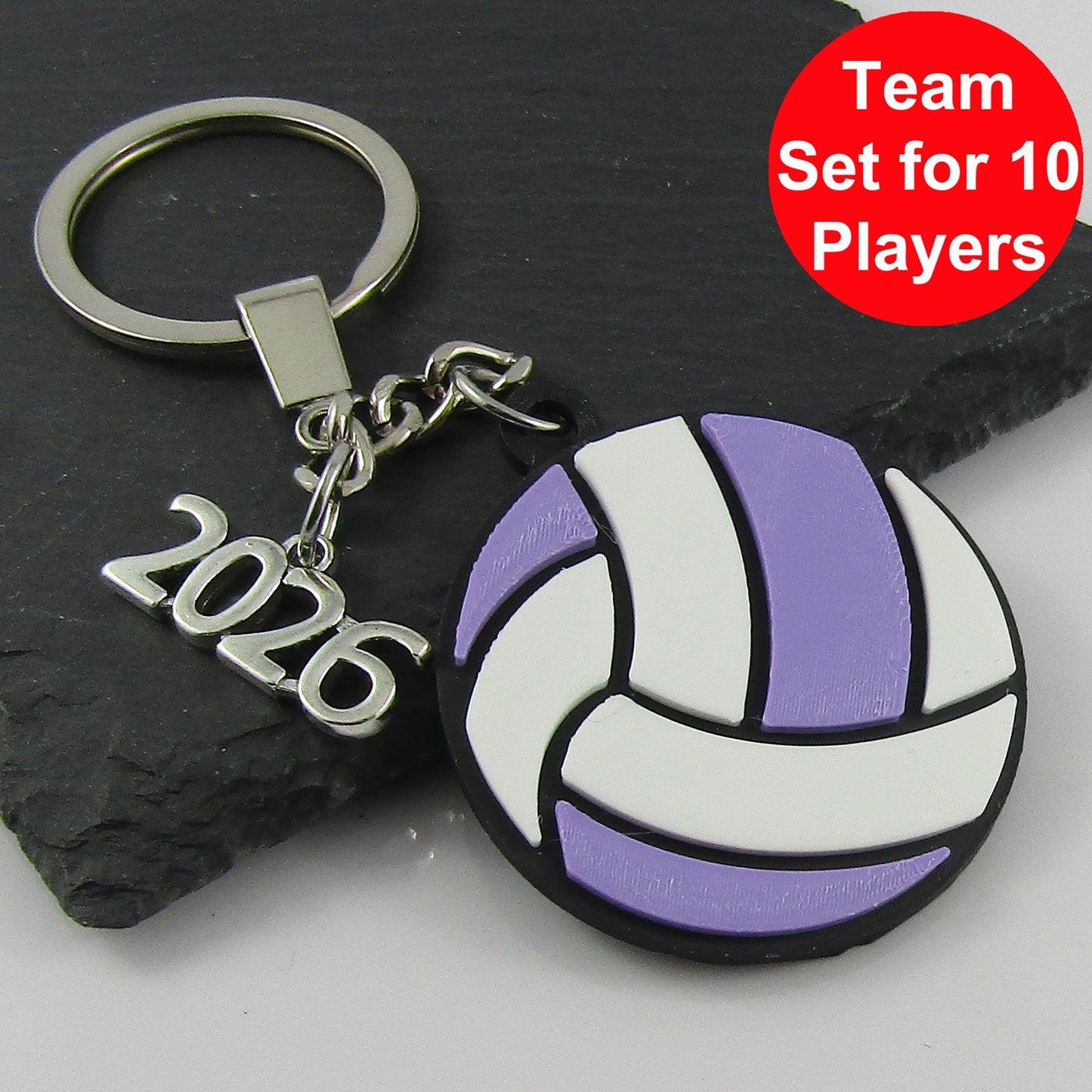 2026 Netball Charm Keychain 115mm Coach Sports Gift Lilac White Team Set of 10