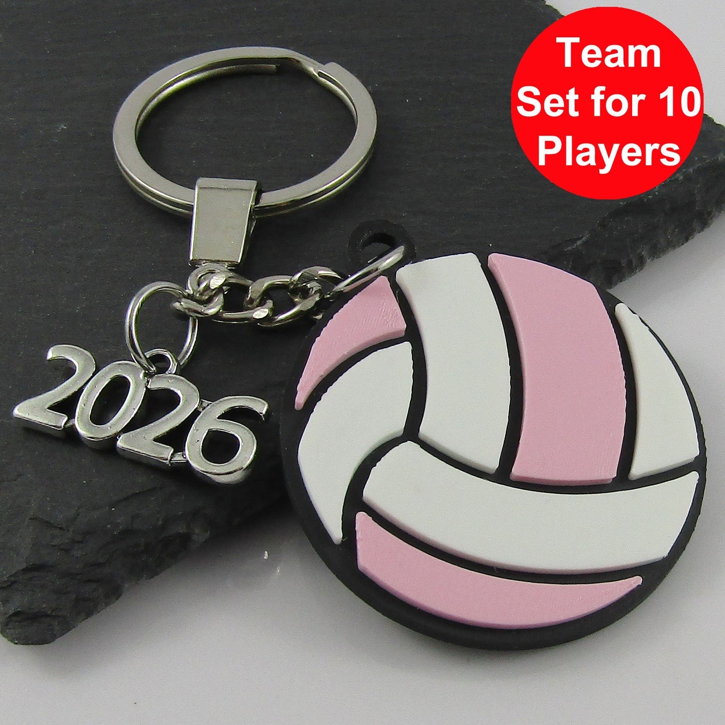 2026 Netball Charm Keychain 115mm Coach Sports Gift Pink White Team Set of 10