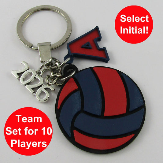 Team Set of 10 Personalised 2026 Netball Charm Keychain Blue Red Pick Initial