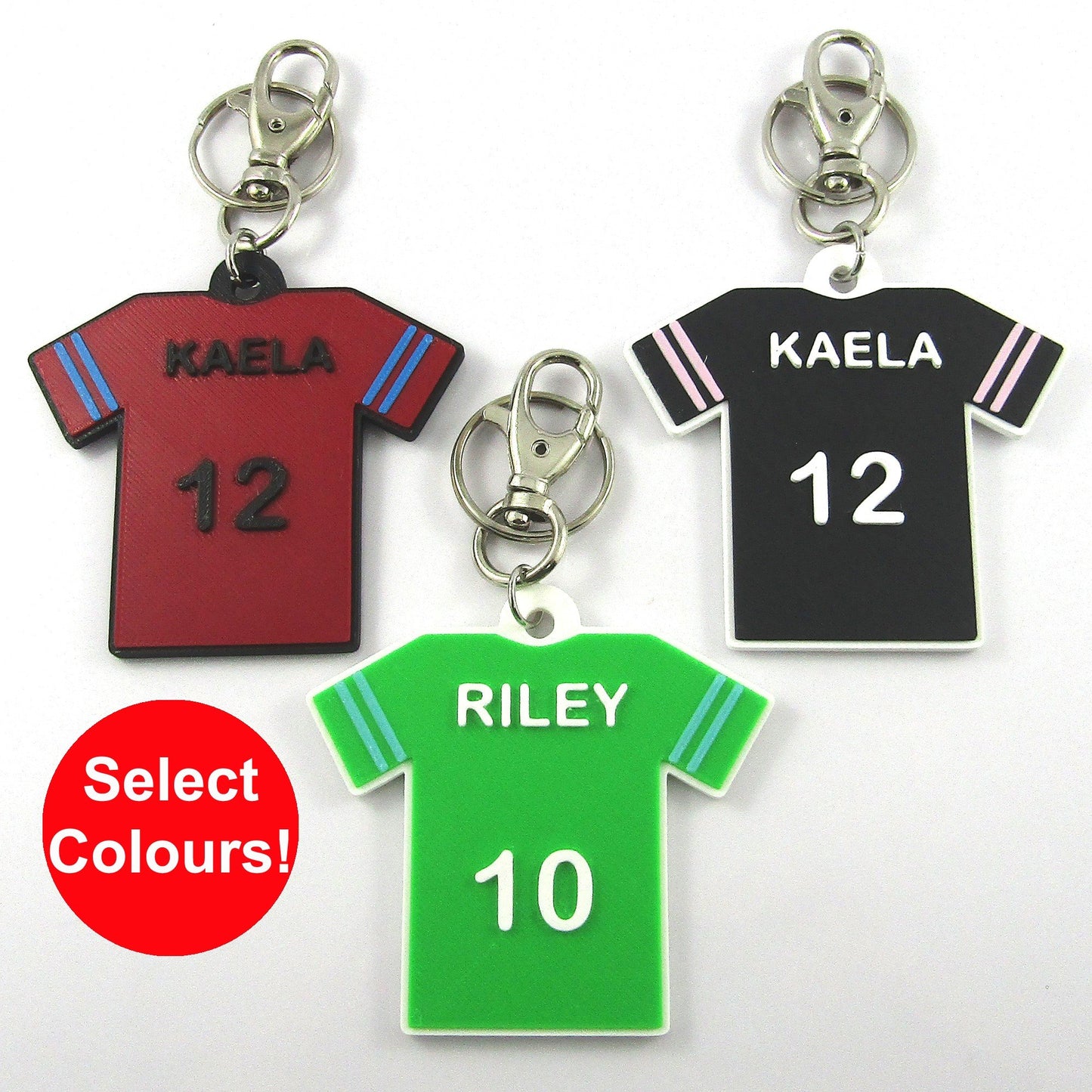 Sports Jersey Shirt keychain in your choice of colours Soccer Rugby Football