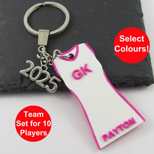 Set of 10 Personalised 2025 Netball Jersey Dress select Colour Name and Position