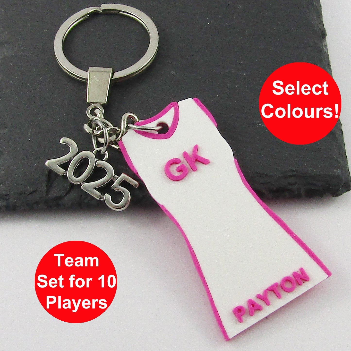 Set of 10 Personalised 2025 Netball Jersey Dress select Colour Name and Position