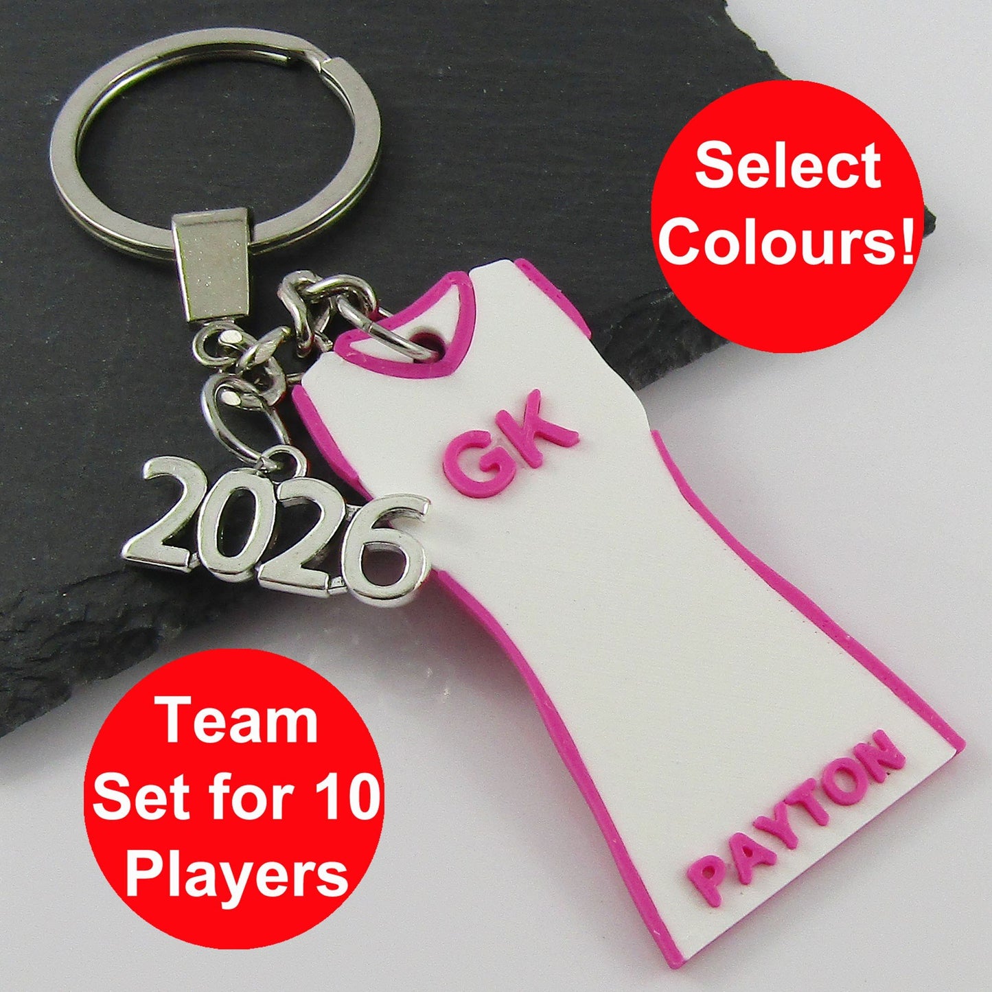 Set of 10 Personalised 2026 Netball Jersey Dress select Colour Name and Position