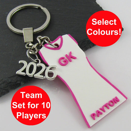 Set of 10 Personalised 2026 Netball Jersey Dress select Colour Name and Position