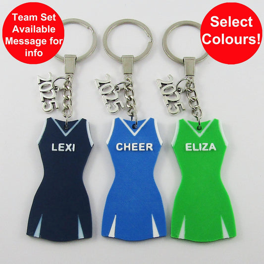 Personalised 2025 Cheerleading Dress Keychain select Colours and Name