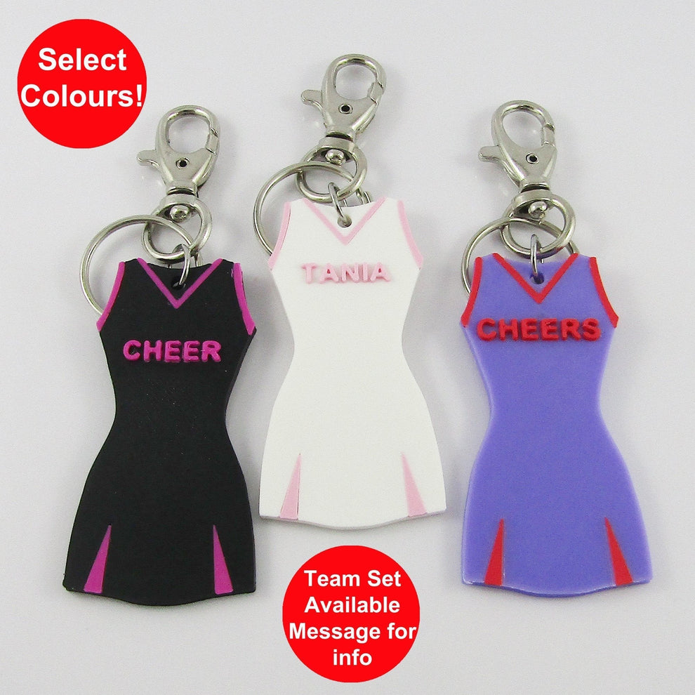 Personalised Cheerleading Dress Keychain select Colours and Name ...