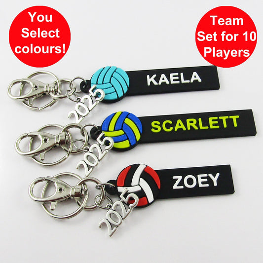 2025 Custom Coloured Set of 10 Personalised Netball Name Keychains
