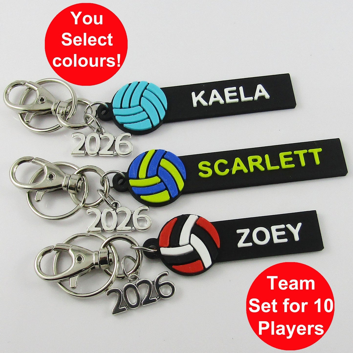2026 Custom Coloured Set of 10 Personalised Netball Name Keychains