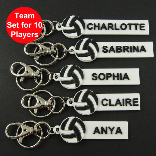 Set of 10 Personalised Netball Name Keychains White and Black Netball