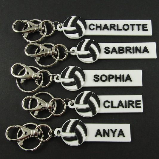 Personalised Netball Name Keychain White and Black Netball