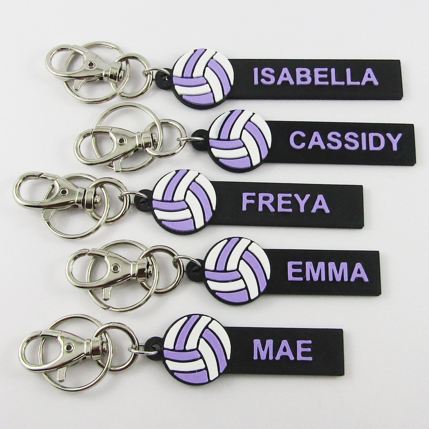 Personalised Netball Name Keychain White and Lilac Netball Custom Double Sided