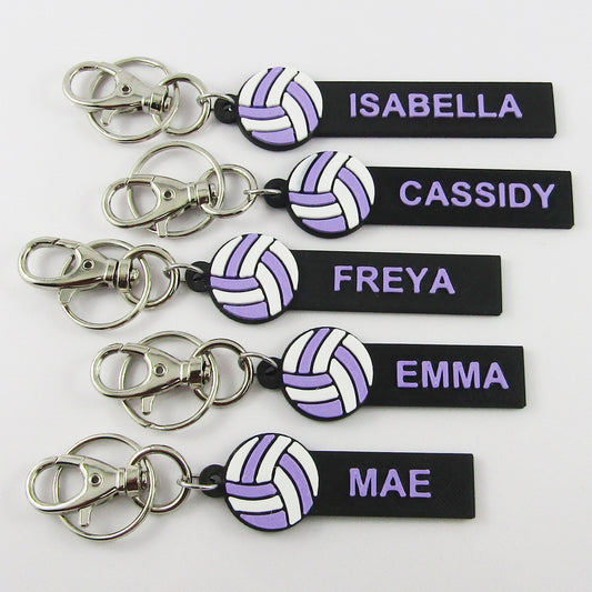 Personalised Netball Name Keychain White and Lilac Netball Custom Double Sided