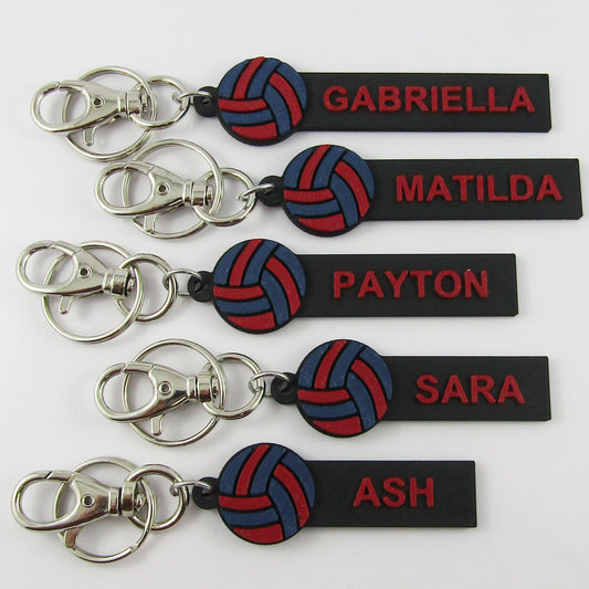 Personalised Netball Name Keychain Navy and Red Netball